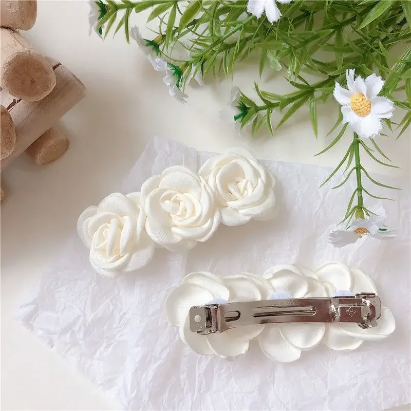 Ins Hot Lovely Small Fragrant Wind Cloth Art Stereo White Camellia Hairpin Hairband Gentle Retro Fairy Hairpin For Woman Girls