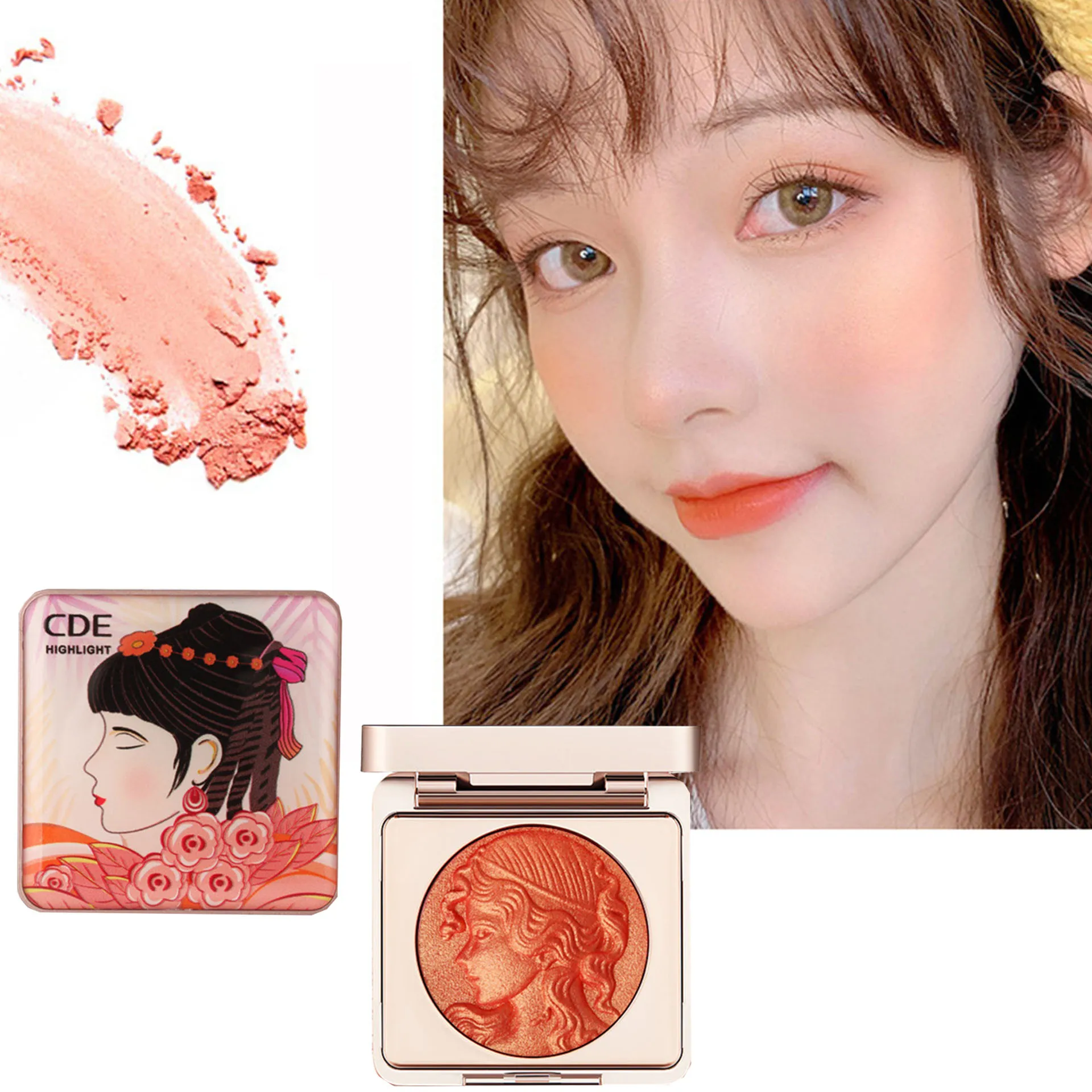Girls' monochrome blush natural nude makeup glitter enhance complexion last-lasting waterproof repair and brighten rouge plate