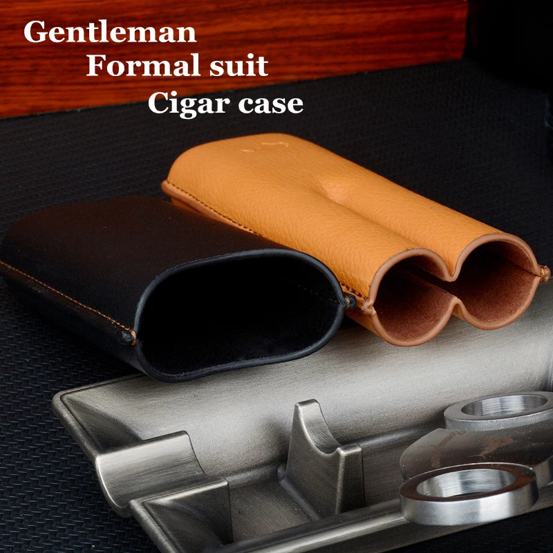 Contract Color Cigar Case  PU Leather Cigar Holder Travel Cigar Humdor 2 Tubes 54R Cigar Box Exellent C Logo Smoking Accessory