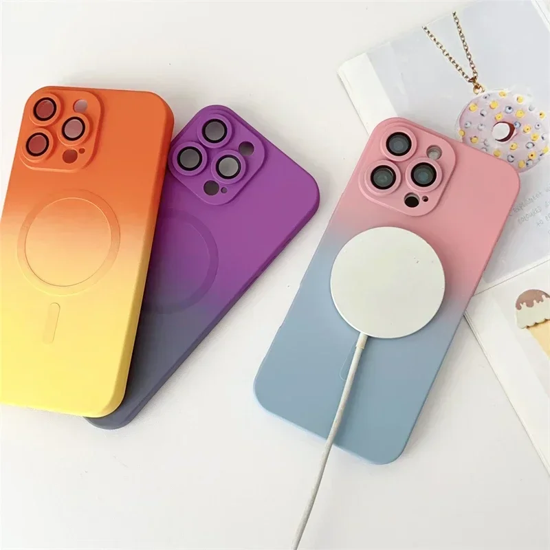 ColorFul Gradient For Magsafe Wireless Charging Case For iPhone 16 15 14 13 12 11 Pro Max Plus Soft Silicone Magnetic Cover image 3