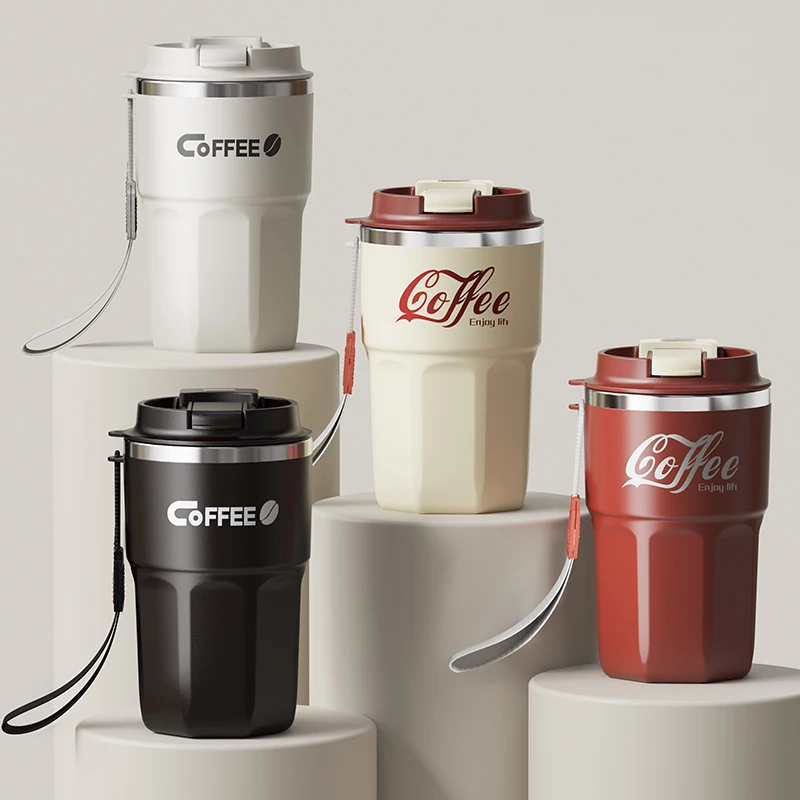 480ml Edelstahl-Kaffeebecher mit Strohhalm & Deckel, 304 Lebensmittelechter Doppelwandiger Isolierbecher, Tragbarer Reisebecher mit Seil