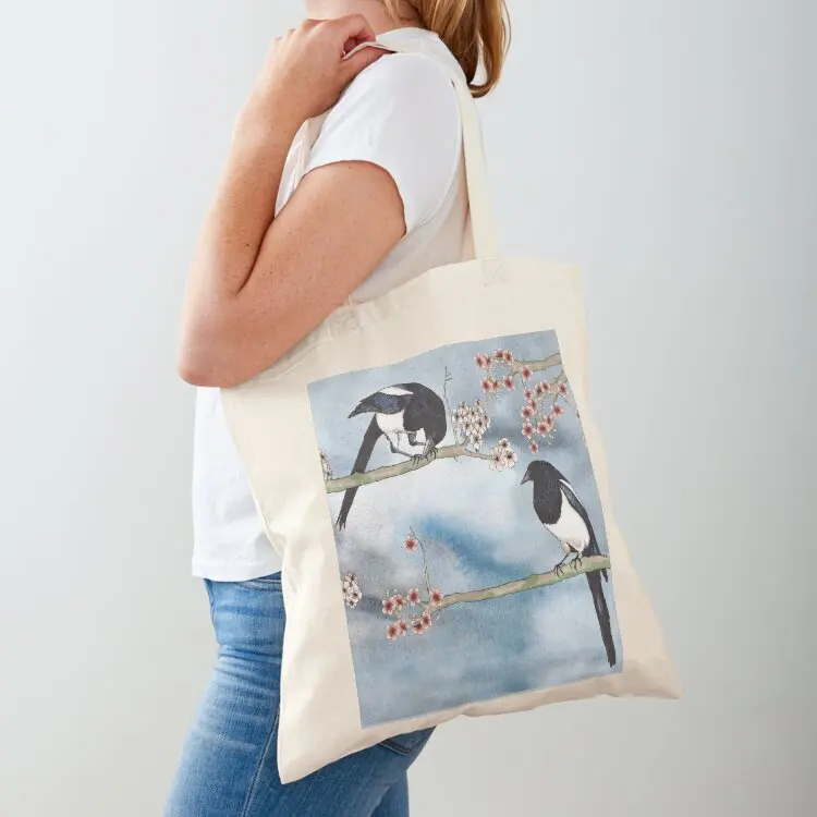 

Two Magpies Courting in the Cherry Orchard Tote Bag Women's shopper bag tote bag Women's bags luxury women