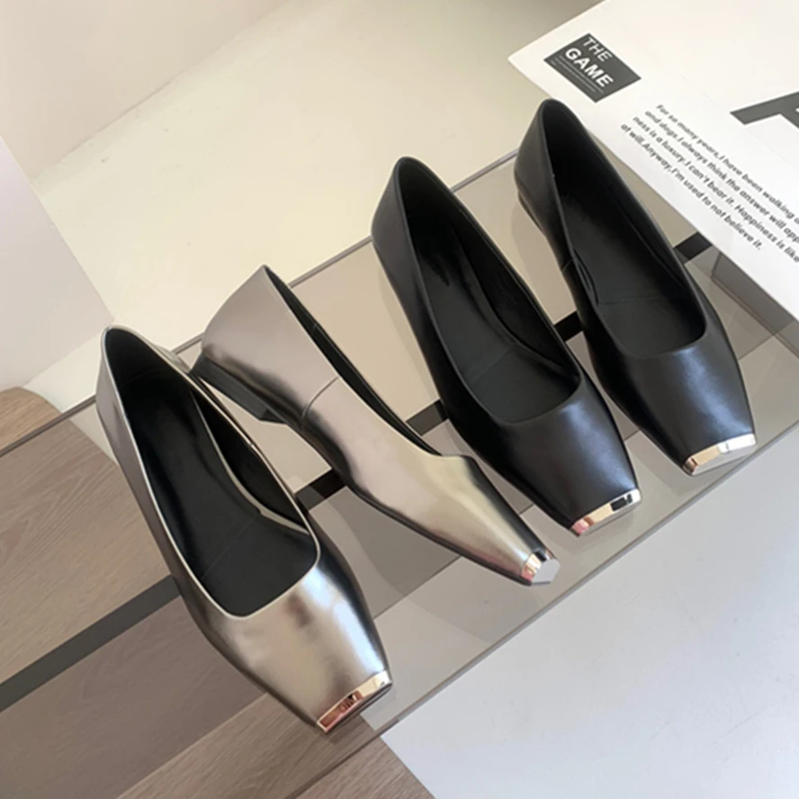 Withered French Fashion Flats Shoes Ladies Vintage Square Toe Slip-On Loafers Women Shoes Genuine Leather Comfortable Breathable