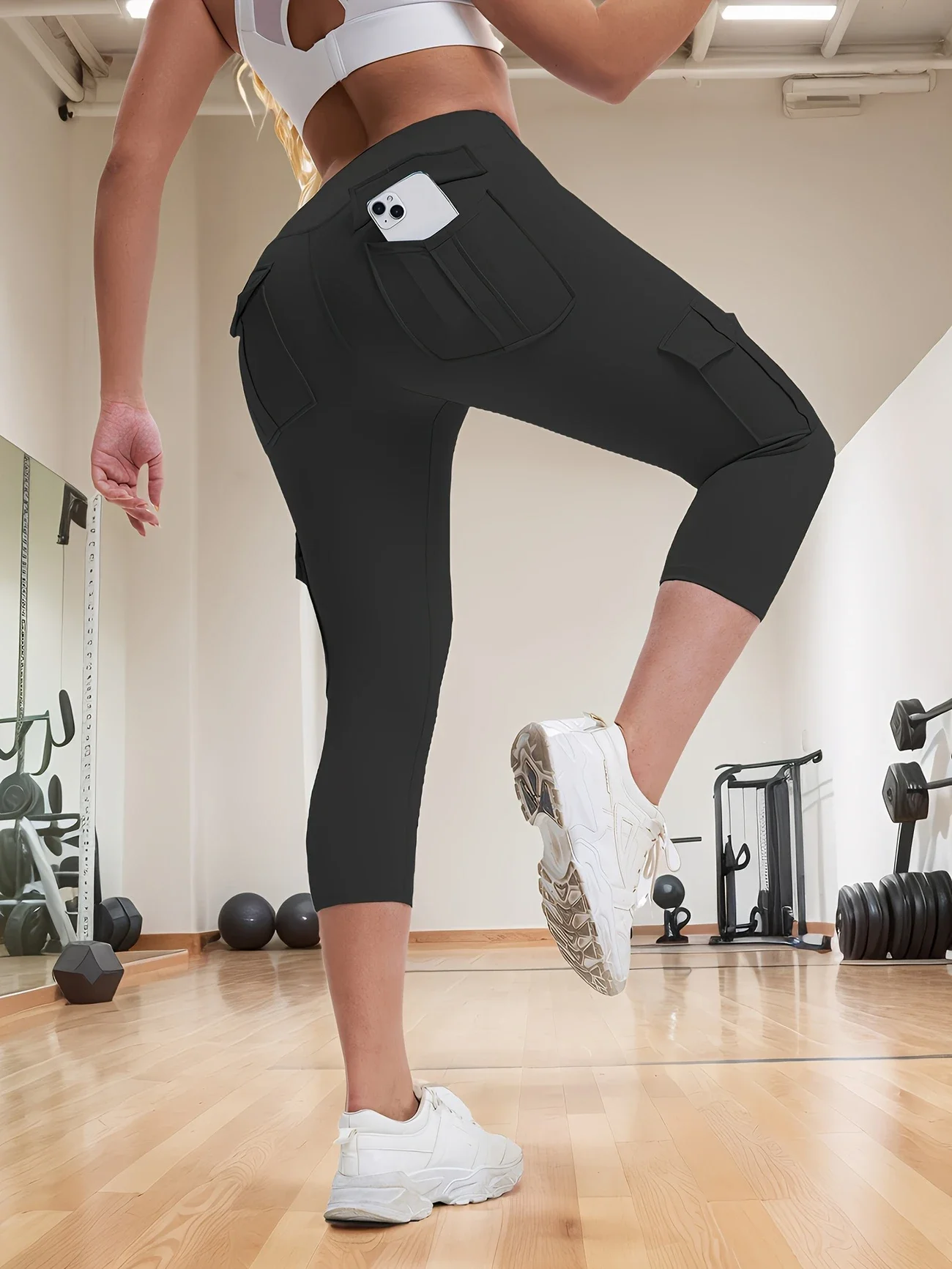 Summer Sport Gym Leggings Women High Waist Tummy Control Cropped Yoga Pants 4-Pockets Fitness Running Workout Clothing for Woman