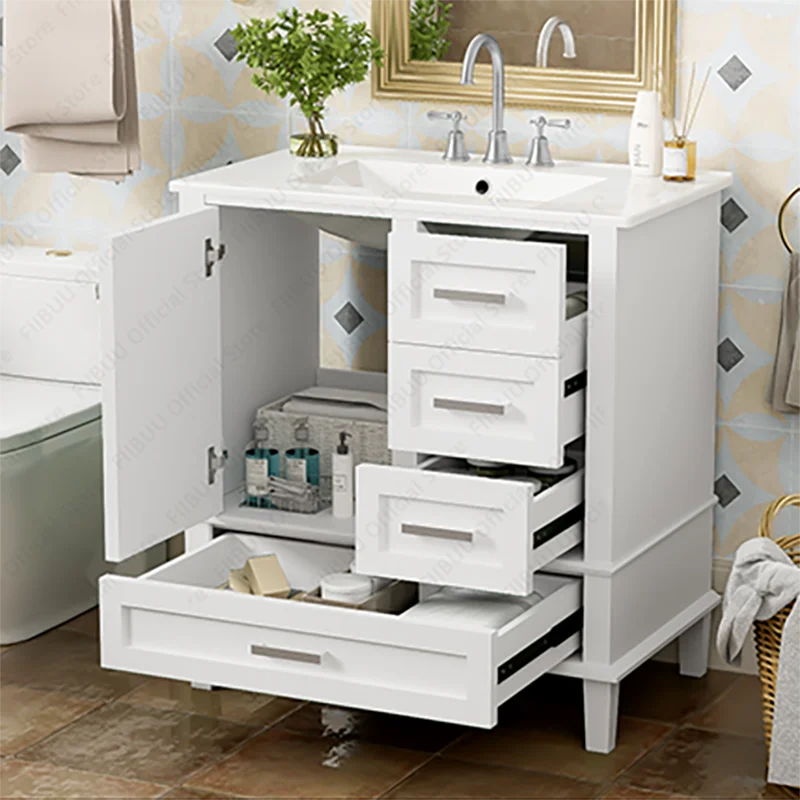 

30" Bathroom Vanity with Sink Solid Wood Cabinet Waterproof Modern Storage with 3 Drawers Soft Close Door Sink Vanity Combo Set