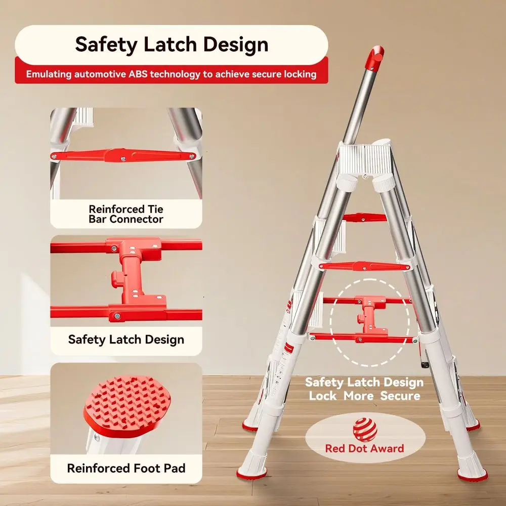 Drabina teleskopowa, składany stołek schodkowy 107 cm z blokadą bezpieczeństwa, składana drabina aluminiowa, wytrzymała drabina 4-stopniowa 600l
