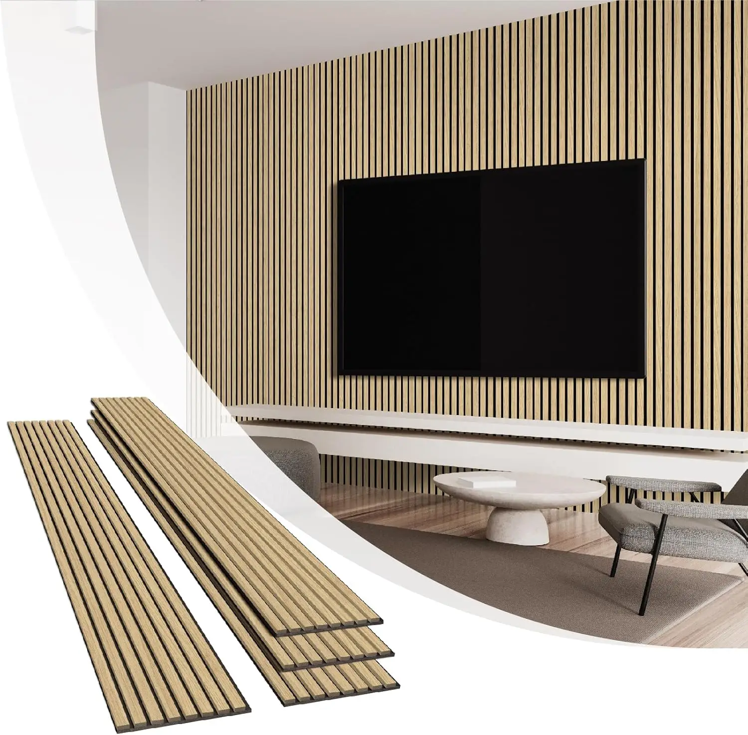 

Набор из 4 деревянных стеновых панелей с ламелями, 94,5x12,6 дюймов каждая, 3D акустические панели для интерьера в дизайне Warm Oak-Extendo Trio