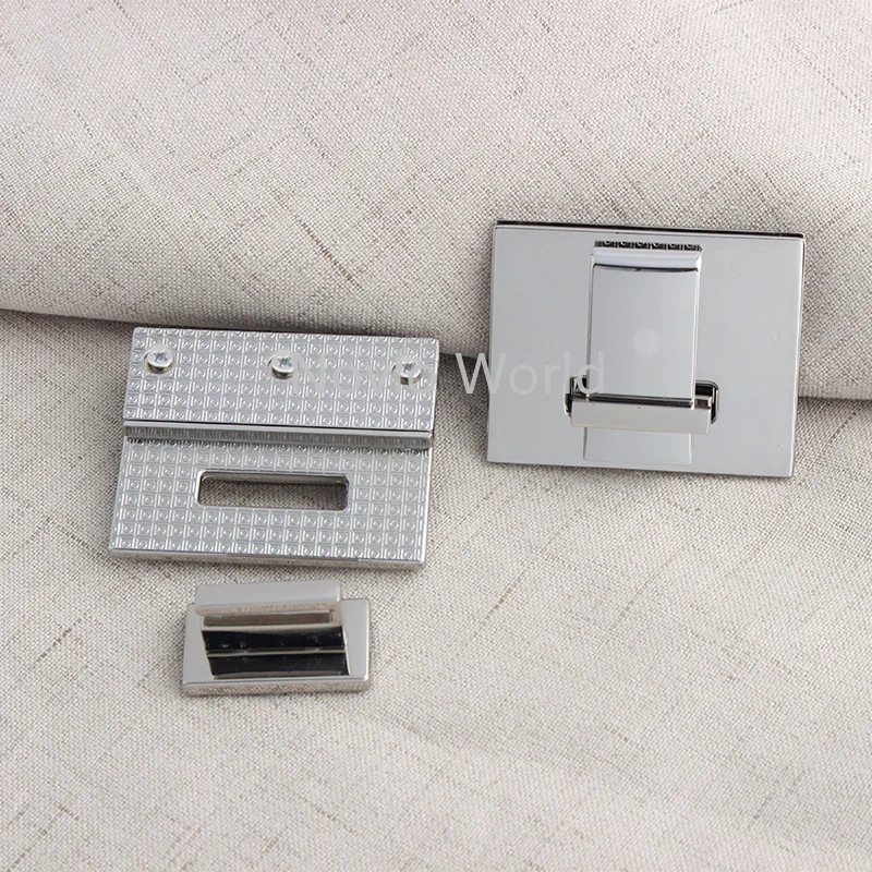 2-10Sets White Steel Metal Rectangle Turn Locks For Bags Handbags Shoulder Purse Clasp Closure Lock Buckles Hardware Accessories