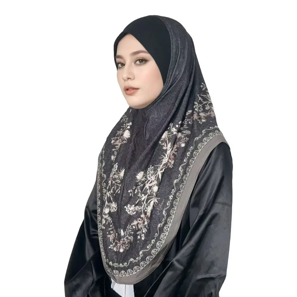 New Soft Instant Hijab Ready To Wear Full Coverage Floral Prayer Hijab Draped Head Cover Daily Wear