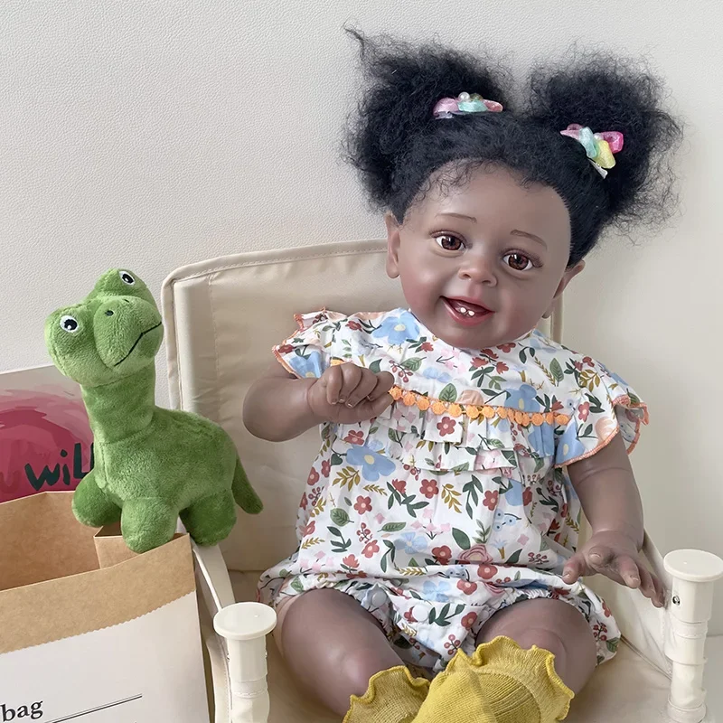 

60cm Reborn Baby Toddler Doll Newborn Yannik Black Skin Girl Lifelike Soft Touch 3D Skin Tone with Visible Veins Art Doll