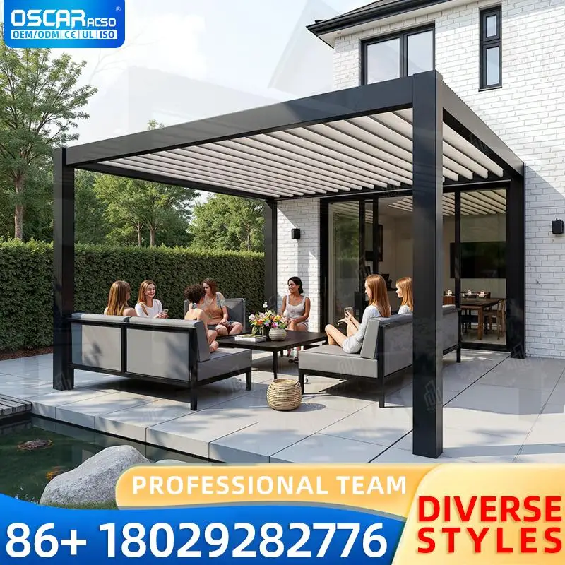 Outdoor Retractable Louvered Aluminum Pergola with Automatic Shutter for Garden Backyard Poolside pergola