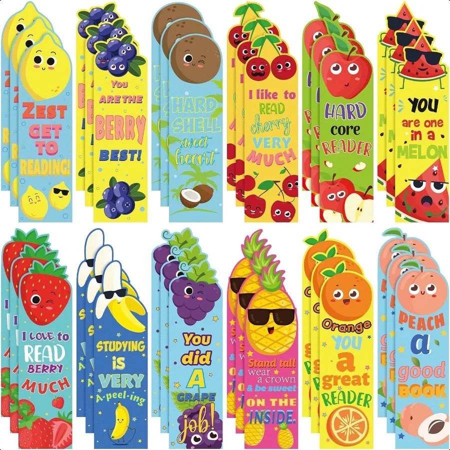 

60 Pieces Fruit Scented Bookmarks Bulk Scratch and Sniff Smelly Classroom Cute Bookmarks for Students Back to School Gift 12 St