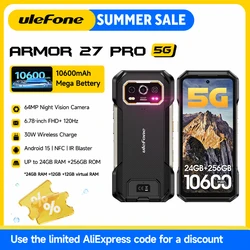 Ulefone Armor 27 Pro 5G Rugged Phone 10600mAh Smartphone 50MP Camera 64MP Night Android 14 fino a 24GB + 256GB NFC telefono impermeabile
