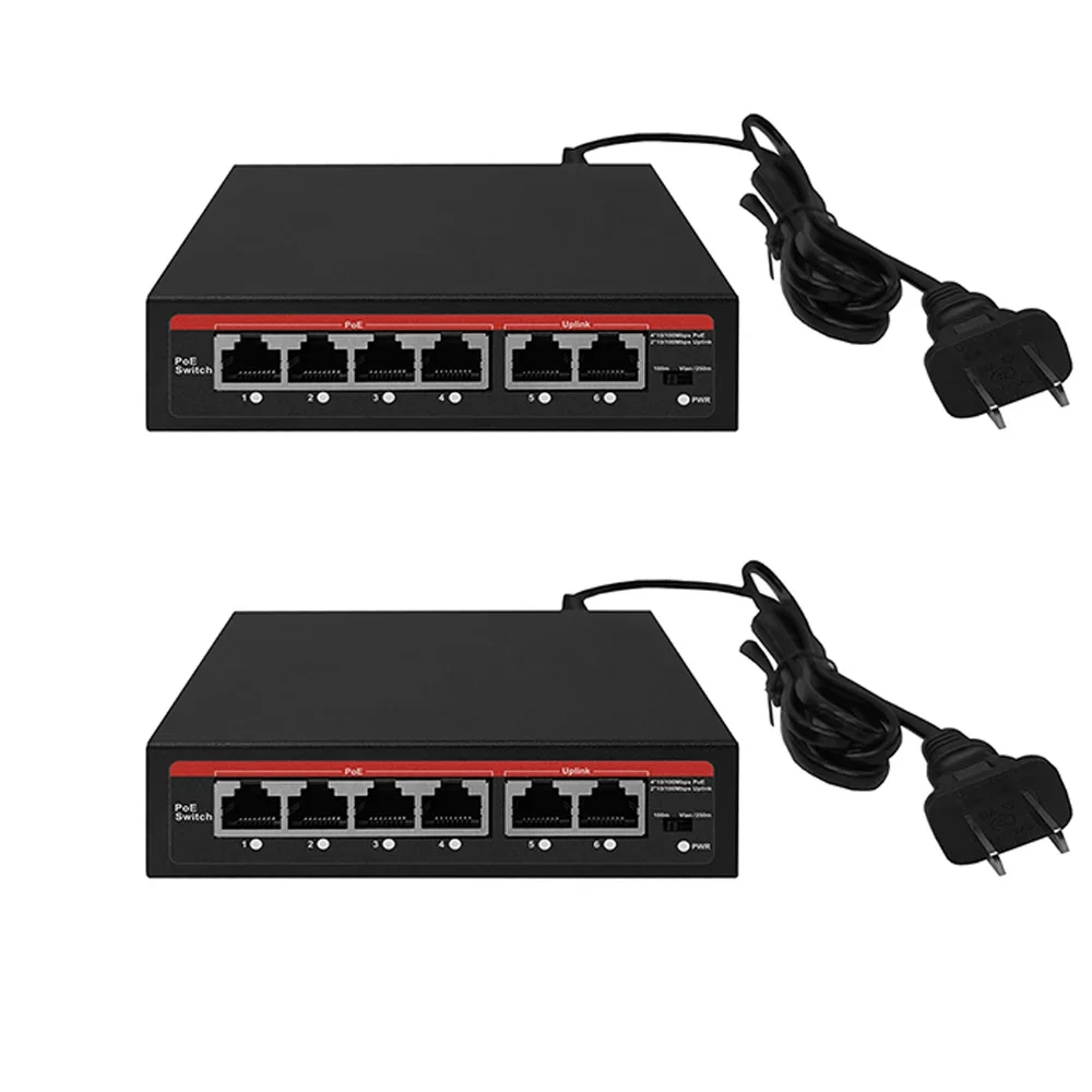 EWIND Switch Ethernet inteligente de 6 portas PoE 10/100Mbps AI com 2 portas RJ45 uplink, ideal para câmeras IP e AP sem fio