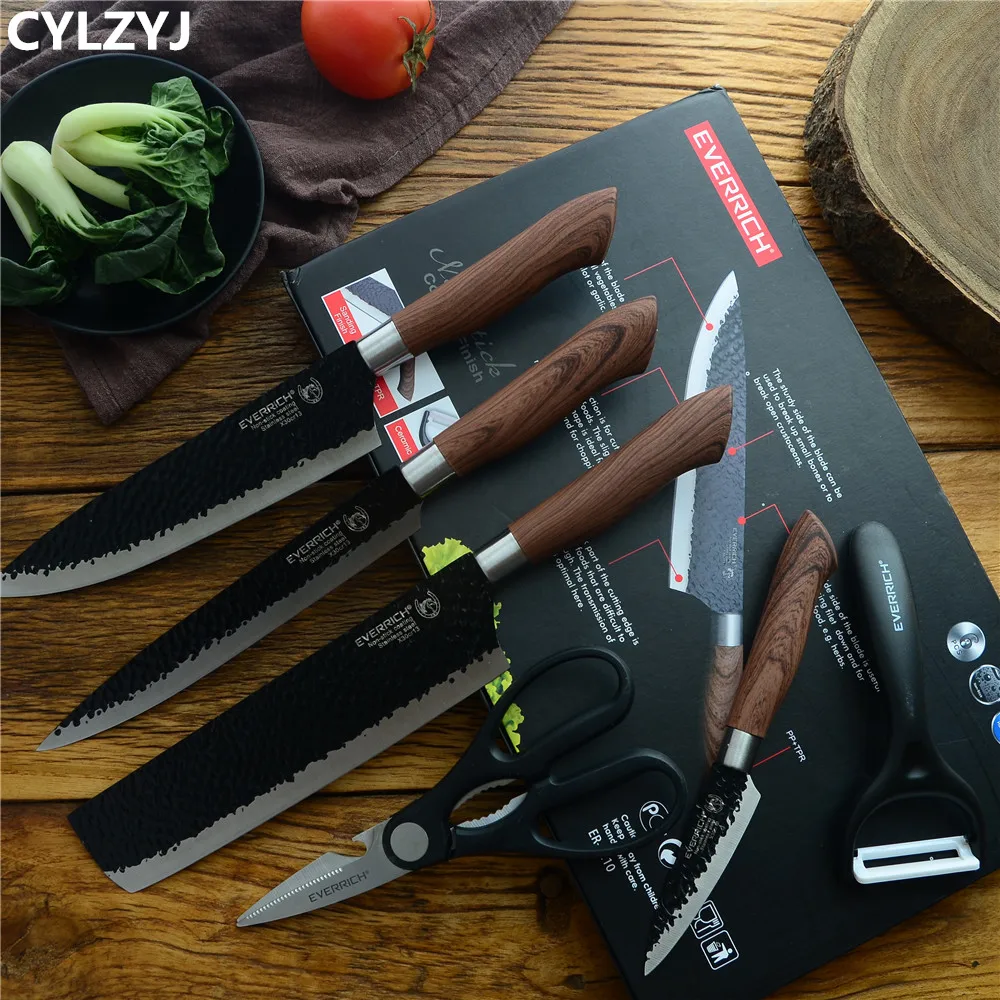 Stainless Steel Kitchen Knives Set Tools Forged Kitchen Knife Scissors Ceramic Peeler Chef Slicer Nakiri Paring Knife Gift Case