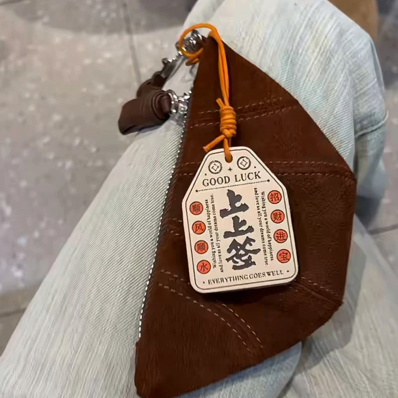 

Creative Cowhide Handbag Charm Chinese Auspicious Words Backpack Pendant Good Luck Peace And Happiness Handmade Accessories