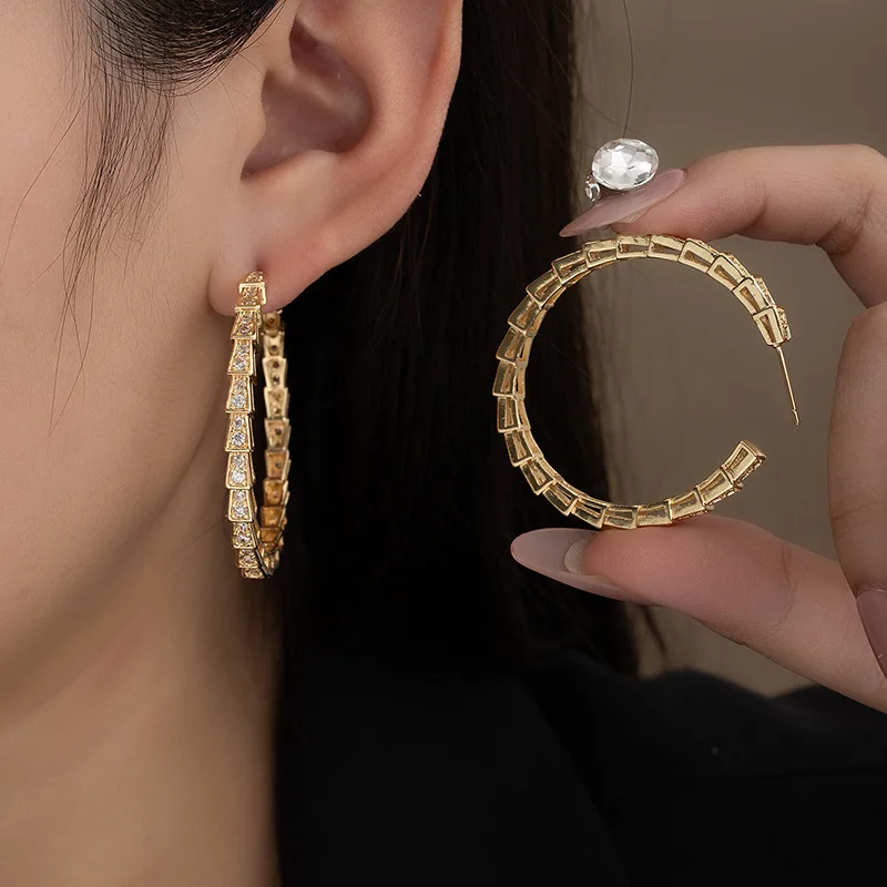 

Hot-selling fashion trend serpentine personality semi-round copper inlaid zircon mature women stud earrings manufacturer spot