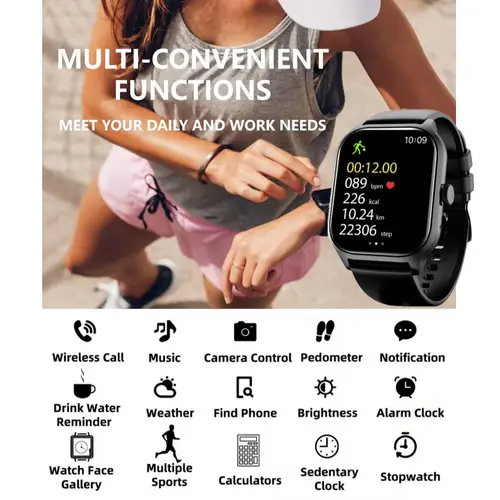 Imagen 2 del producto Relojes inteligentes para hombre, mujer, bluetooth, llamada, música, rastreador de fitness, deporte con podómetro a prueba de agua, alertas de información, reloj inteligente