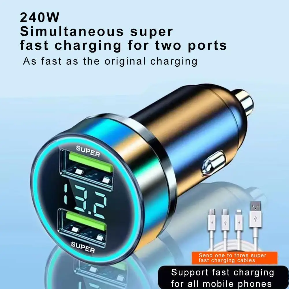 Car Charger Dual USB Ports Digital Display Super Fast Charging Adapter For IPhone Car Accessories