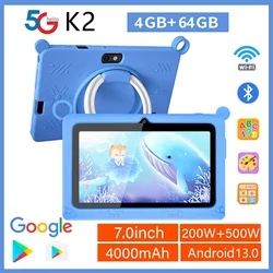 BDF K2 New 5G Kids Tablet 7 Inch Quad Core 4GB RAM 64GB ROM Android 13 Google Learning Education Games Tablets WiFi Bluetooth