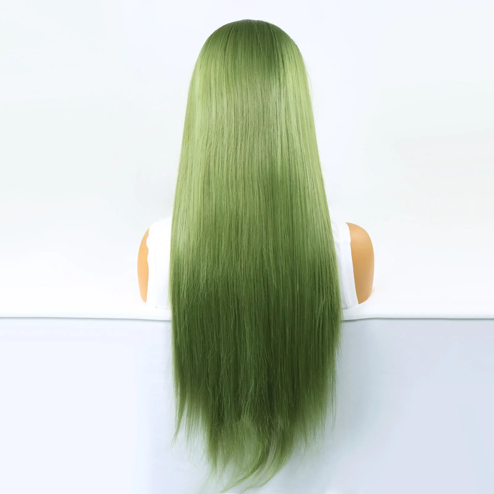 Natural Ondulado Sintético Cabelo Lace Front Perucas para Mulheres, Matcha Cor Verde, Peruca Longa Reta, 30 ", 13x3