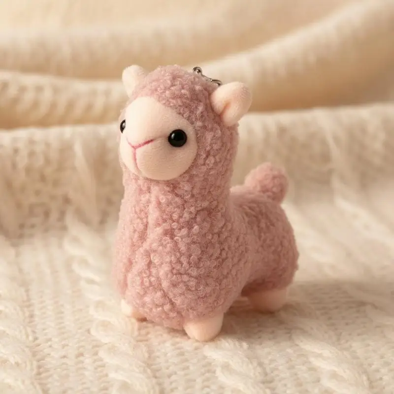 

Soft Handmade Stuffed Sheep Alpaca Keychain Cute Fluffy Animal Pendant Mini Plush Key Charm for Outdoor Travel Accessory