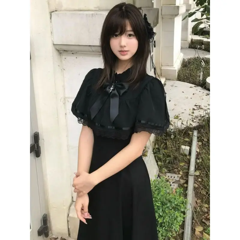 Gothic Little Witch Dark Style Dress Summer Aby Cultural Knot Short Sleeve Spic…