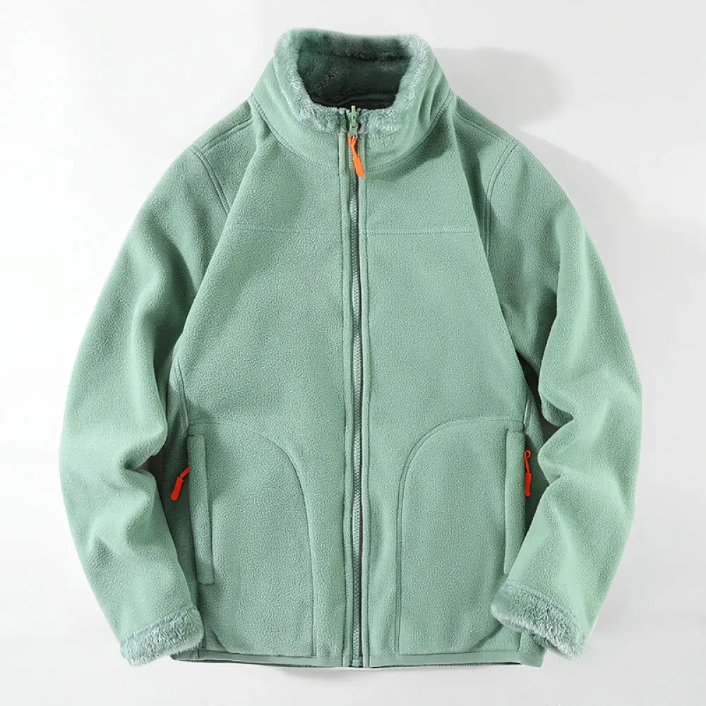 Winter Casual Fleece Jacket Mens Reversible Lambswool Hoodie Thermal Thickened Coat Outdoor Sports Warm Loose Pullover Outerwear
