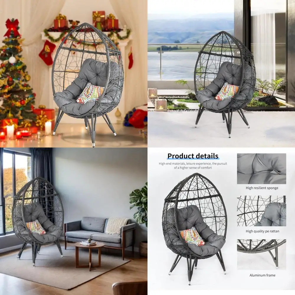 

Outdoor Patio Wicker Egg Chair with 4 Cushion, Indoor Basket Rattan Chair, Suitable for Backyard Balcony