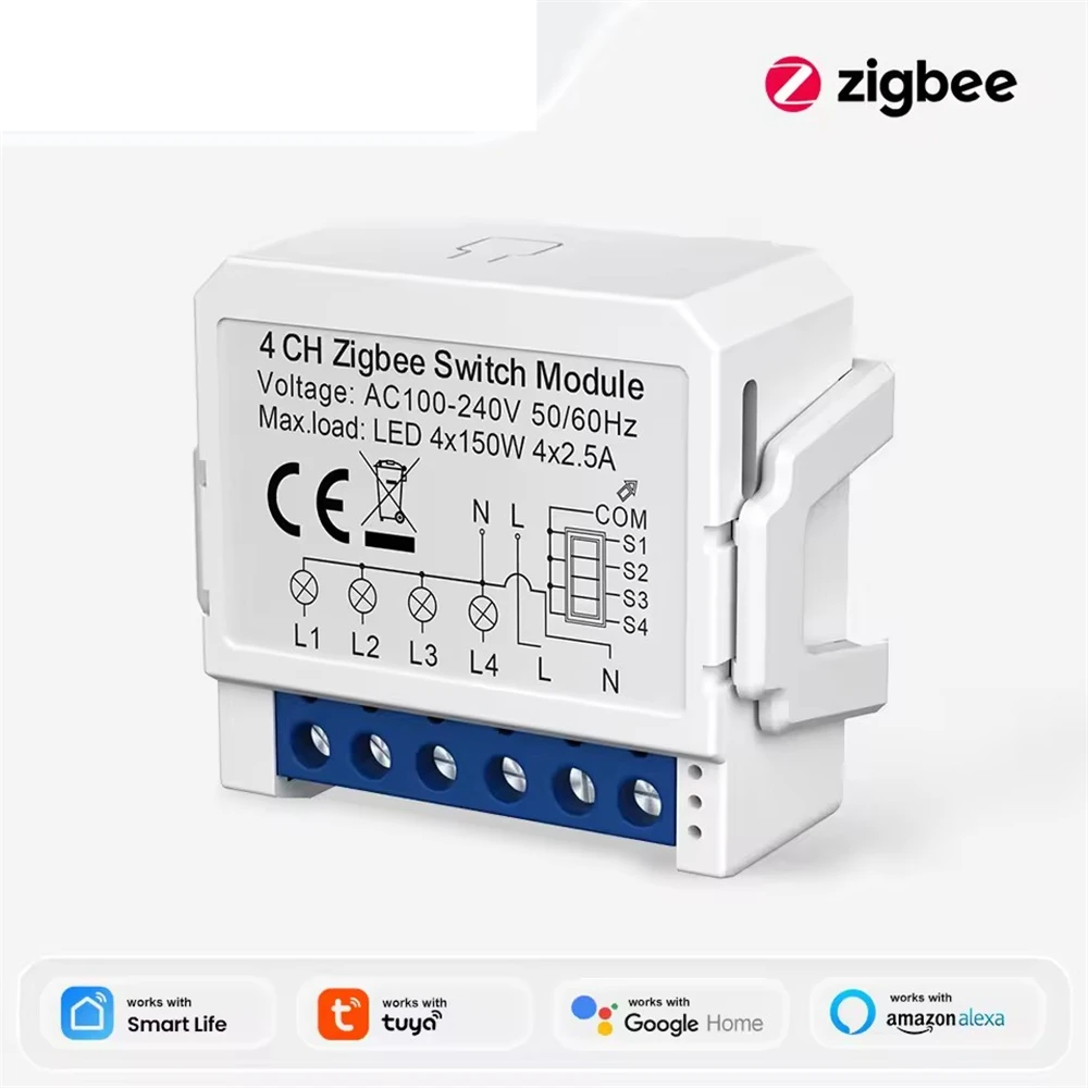 VBNBV ZigBee Tuya 1/2/3/4 Gang Mini Smart Switch DIY Light Switches Module Two-Way Control Works With Alexa Alice Google Home