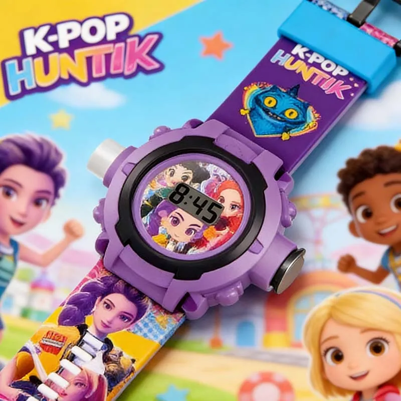 2026 KPop Witch Huntress Squad Kids Watch - 24-Pattern 3D Projection Flip Toy with Sonic Action Figure Gift