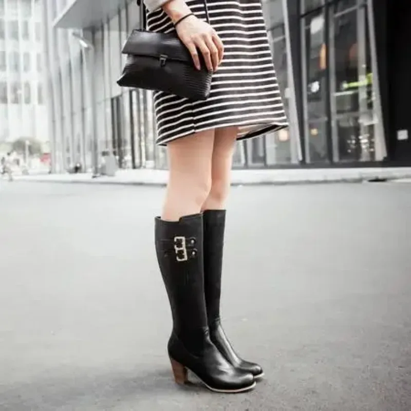 Big Size Fashion Knee High Boots Women Coss Play Shoes Autumn Winter Women\'s High Boots Black White Brown Shoes 2025