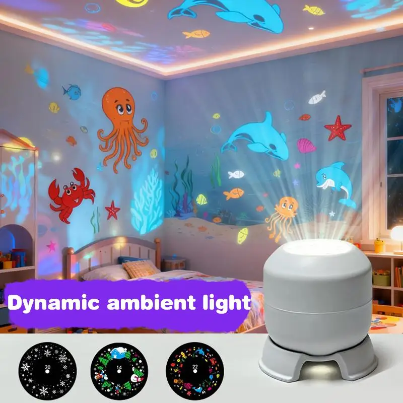 New【LED Ocean Snowflake Projector Light Rotating Dynamic Night Light USB Powered Ambient Lamp Living Room Decorative Lighting】