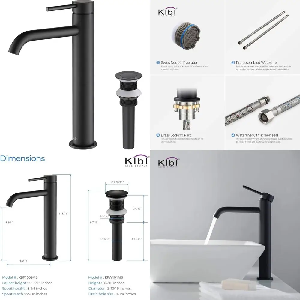 KIBI KBF1009 Grifo circular de un solo orificio de latón macizo para lavabo de baño con drenaje emergente | Caño de grifo de arco alto D