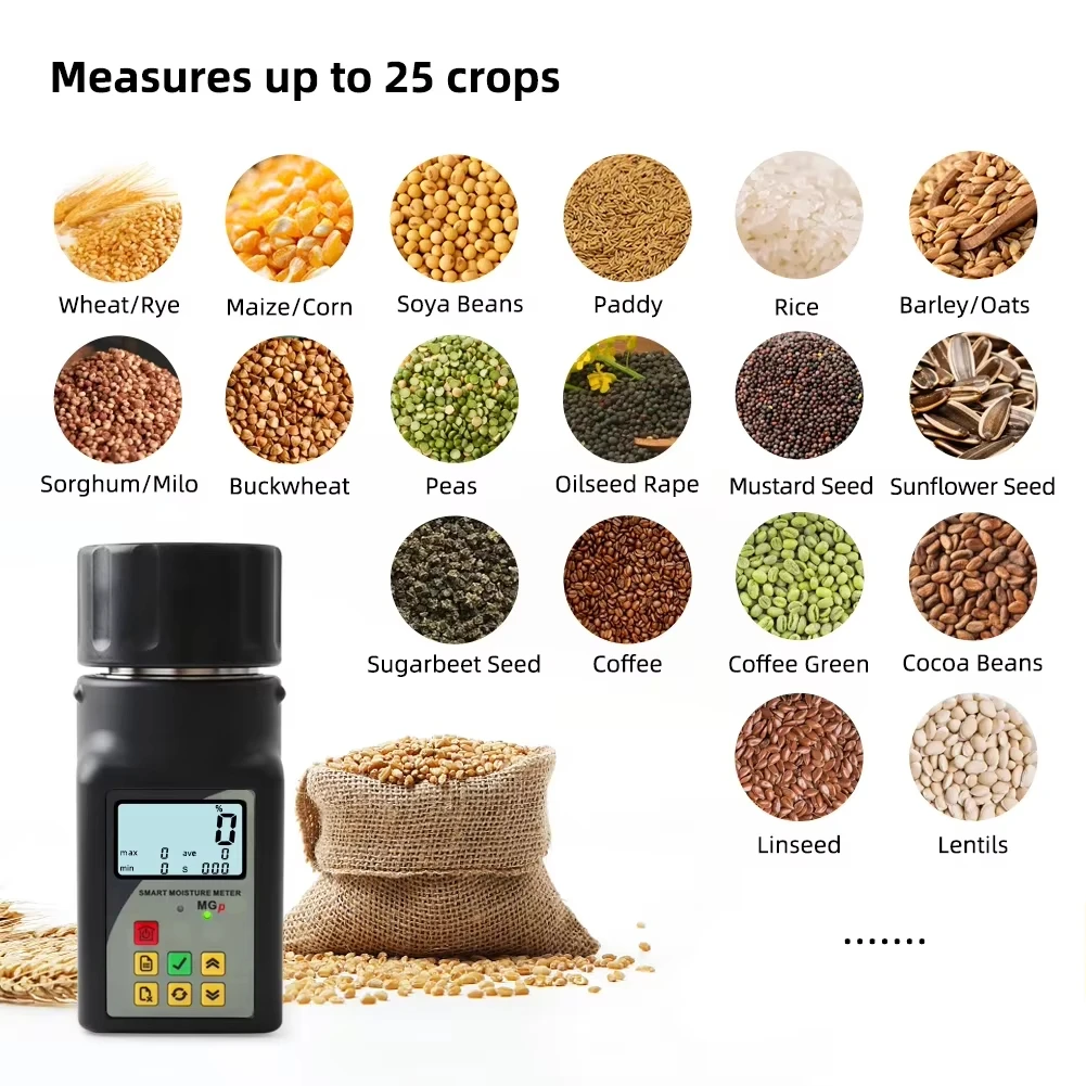 Medidor portátil de umidade de grãos, mini copo para café, cacau, arroz, trigo, 25 tipos de testador de umidade de grãos com 250 armazenamento de dados