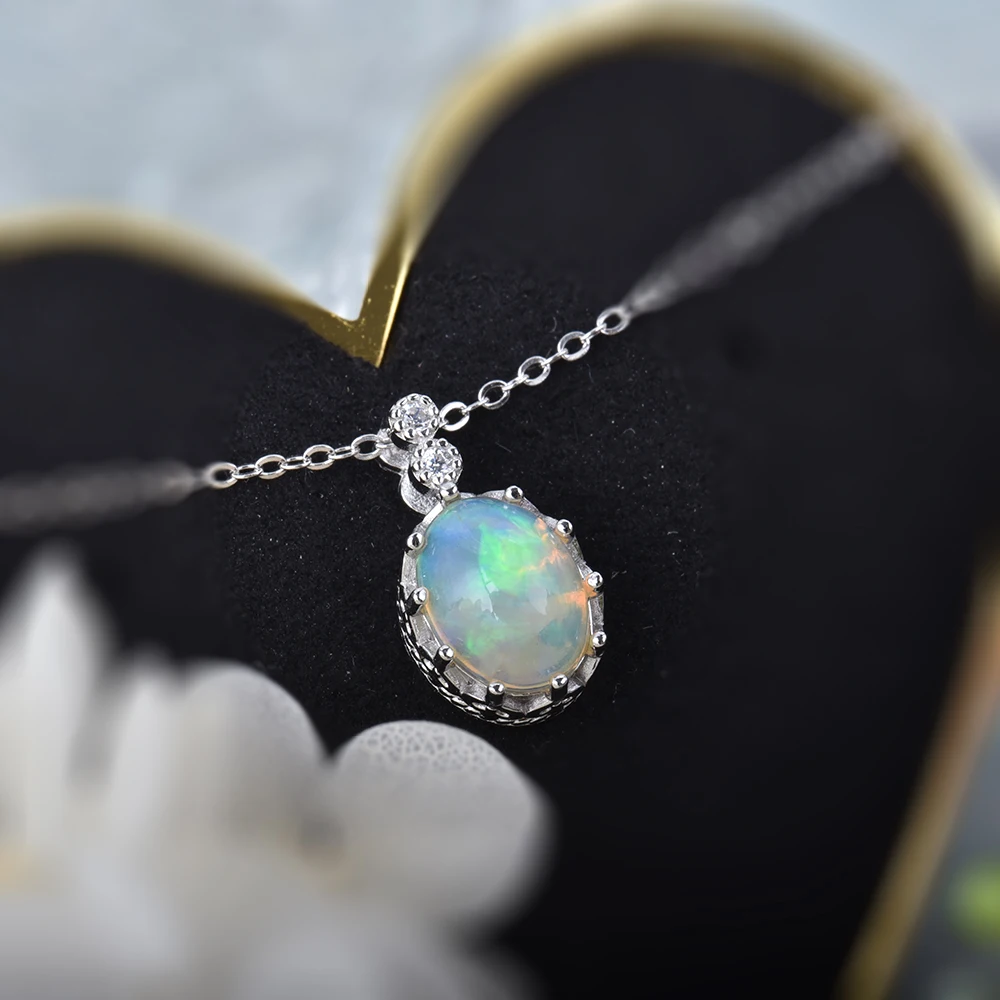 ITSMOS Natural Opal s925 Sterling Silver Pendant Necklace Fire Color Lucky Heart Side Pendant Beautiful Jewelry for Women Gift