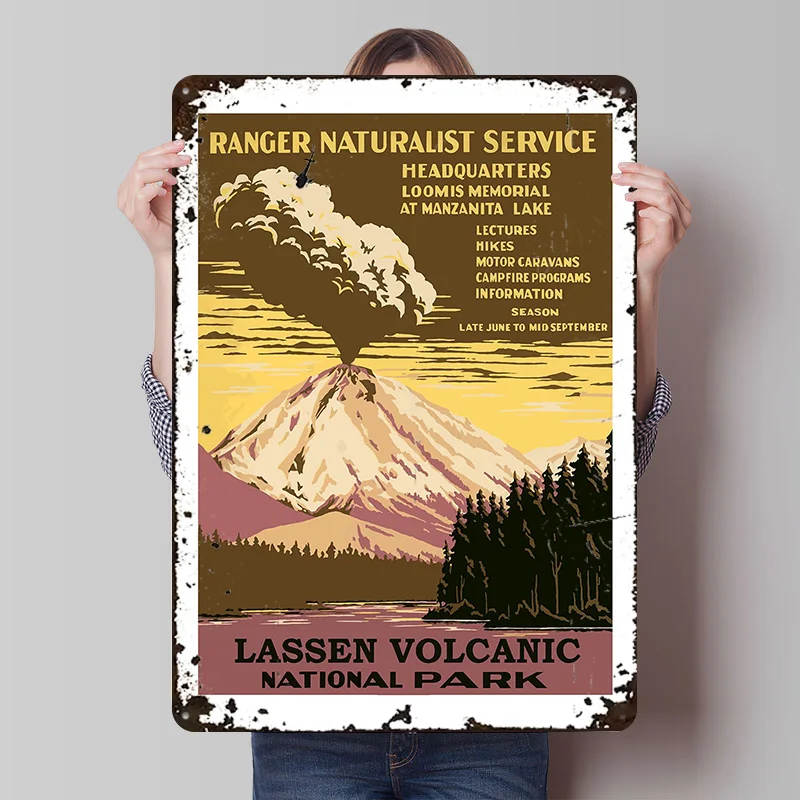 Lassen Volcanic Park Printing Poster Customized Retro Wall Art Vintage Metal Signs for Mancave Home and Decoration Gaming House