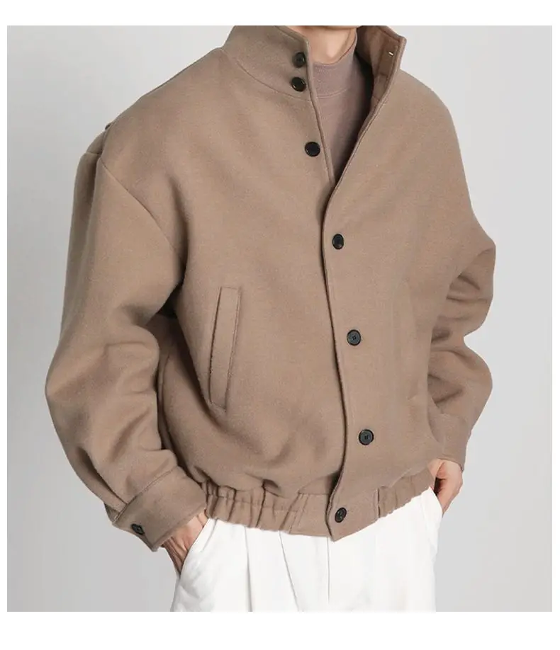 

Wool Blend Jacket Man Class Mens Utility Chunky Round-Neck Vintage Thicker Advanced Padded Warm Canvas Cargo Style Slit Decorate