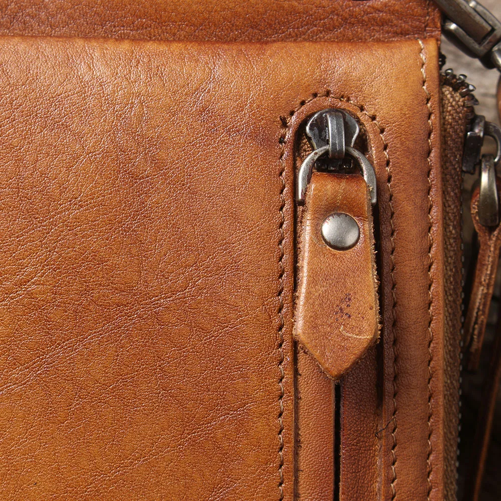 S.WORKER Echtes Vollnarbiges Rindsleder Langes Portemonnaie für Herren, Clutch mit mehreren Kartenfächern, Casual-Geldbörse mit Handgelenkschlaufe – Detail 11