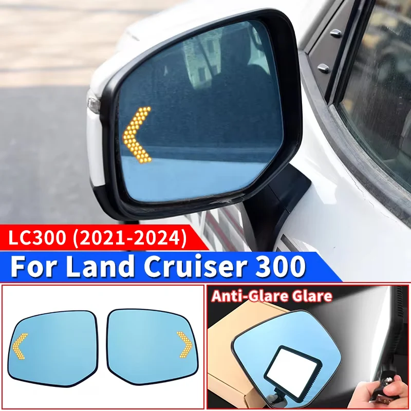 For 2021 2022 2024 Toyota Land Cruiser 300 Side Rearview Mirror LED Large Vision Heating Blue filter LC300 Exterior Accessories