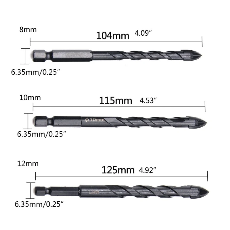 Practical for Cross Hex Tile Drill Bit 3/4/5/6/8/10/12mm for Triangle Bit Hard Alloy Hole Opener for Brick Wall Drop Shipping