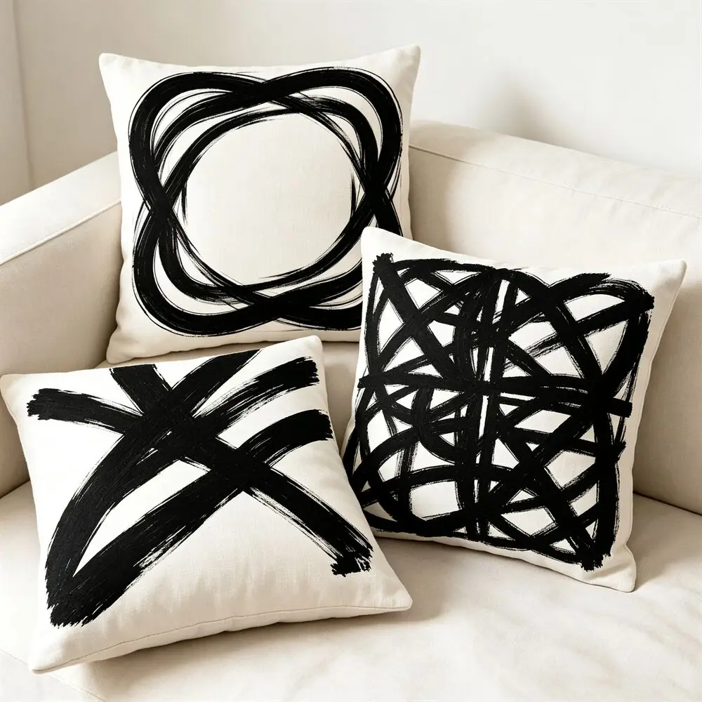 Black Ink Brush Stroke Abstract Cushion Cover 45x45cm Modern Art Geometric Throw Pillow Case Home Decor Sofa For Living Room