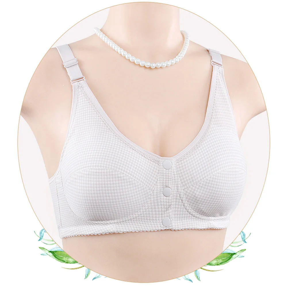 

Grey Plaid Front Button Breastfeeding Nursing Bra Seamless Breathable Maternity Underwear Comfortable Cotton Bra Size 95b