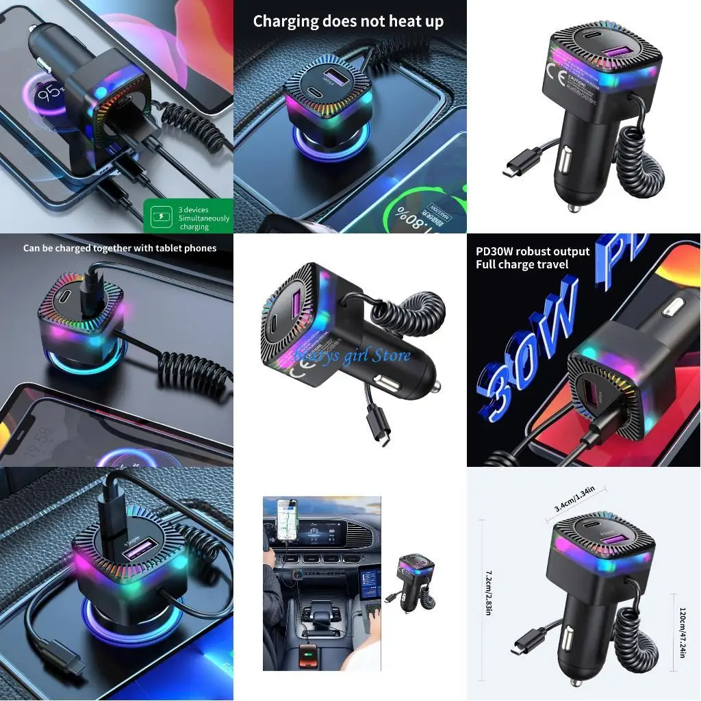 

C7AB 60W Super Fast Car with TypeC Cable Super Fast Car Charging Adapters