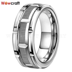 Classic Mens 8mm Tungsten Carbide Wedding Band Brick Pattern Brushed Finish Free Inside Engraving Comfort Fit
