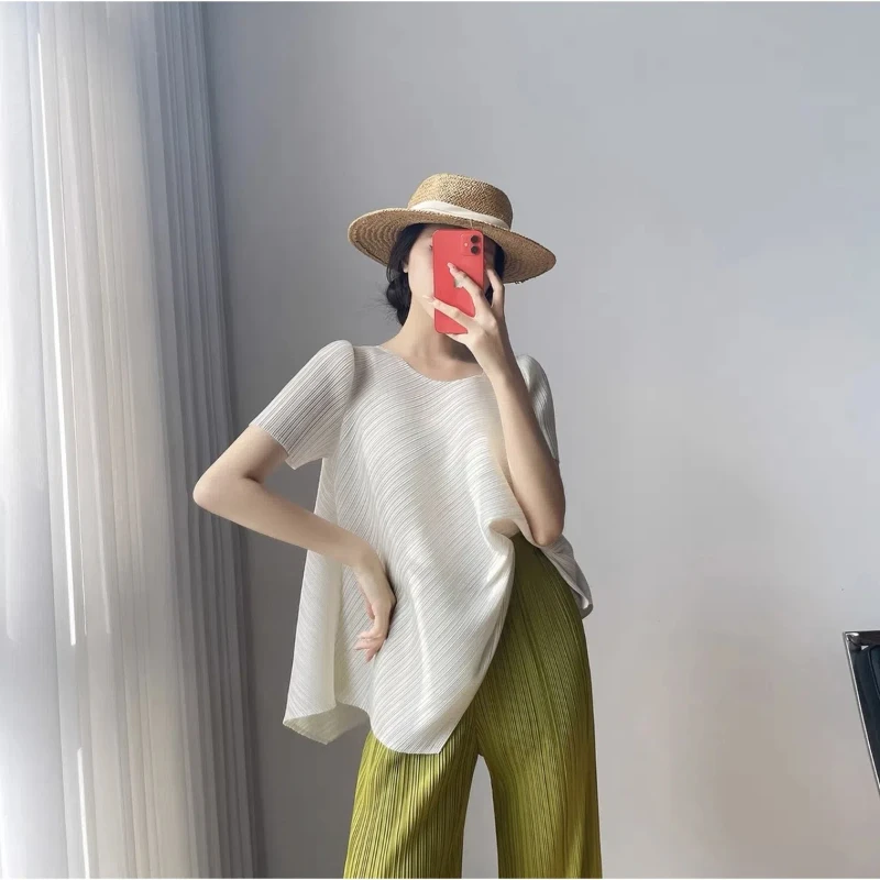 Minimalist Modern Crew Neck Short Sleeve Summer Loose Design Sense Irregular Solid Color Demeanor Personality Women's T-shirt