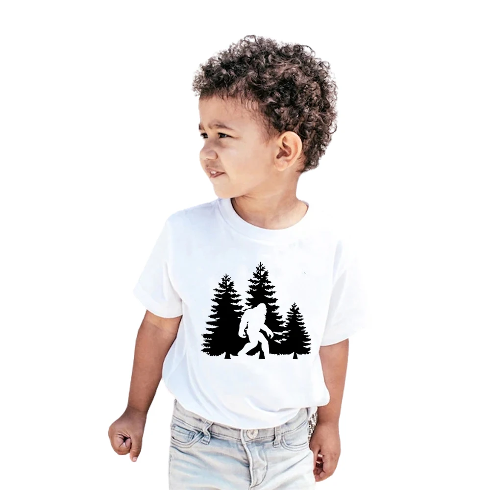 

Kids and toddler Sasquatch big foot yeti tees bigfoot and tress Cotton t shirt graphic tees summer tops toddler travel shirt