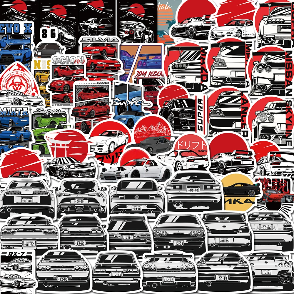 50PCS JDM Car Retrofit Racing Vintage Japanese For DIY Notebook Luggage Motorcycle Laptop Refrigerator Decals Graffiti Toys