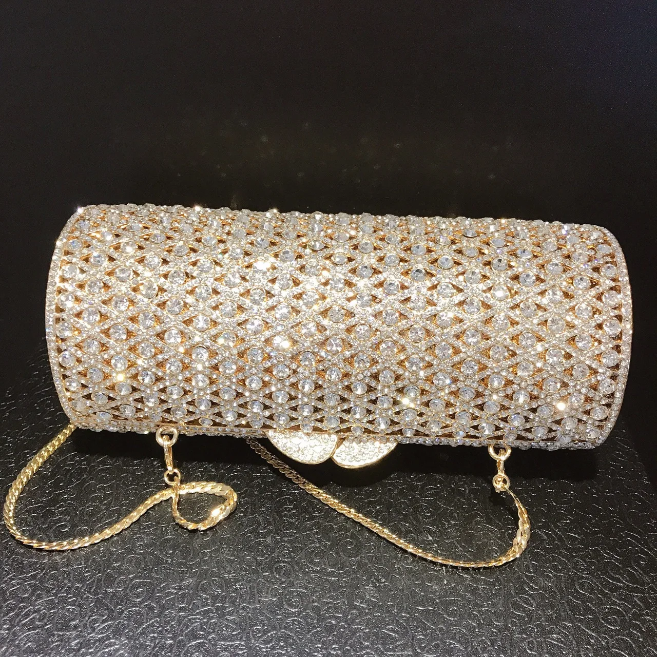 

New Cylindrical Diamond Dinner Bag Banquet Diamond Clutch Empty Metal Hard Box Full Of Diamonds Women's Bag Luxury Bags Designer