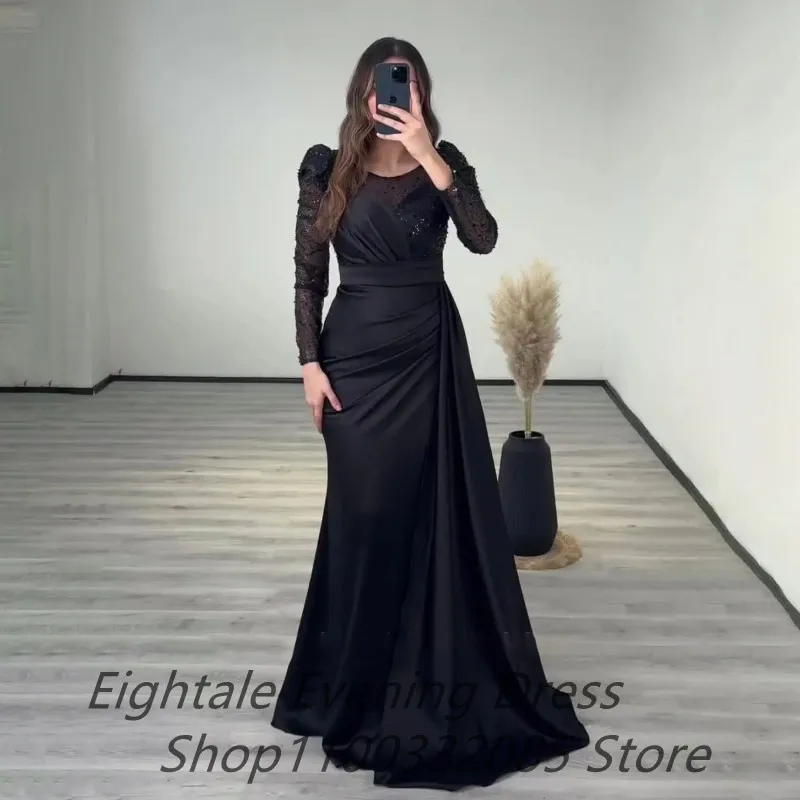 Black Long Sleeve Sequin Mermaid Evening Dress For Wedding Party Sexy Slit Formal Prom Dress Dubai Party Gown Customized